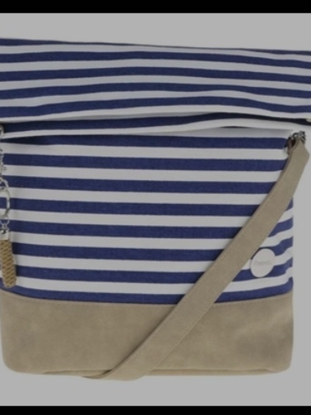 ❗️ BENCH Navy & White Striped Crossbody  UNISEX Bag with Tan Suede Trim ❗️